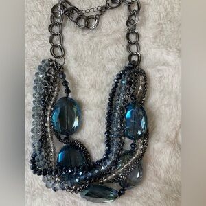 Dark Blue Chunky Multi Strands Glass‎ Beads Statement Necklace